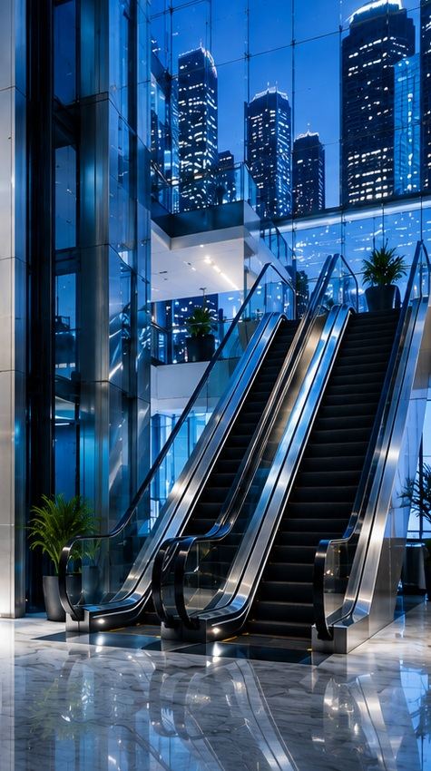 Modern escalators in a premium commercial building
