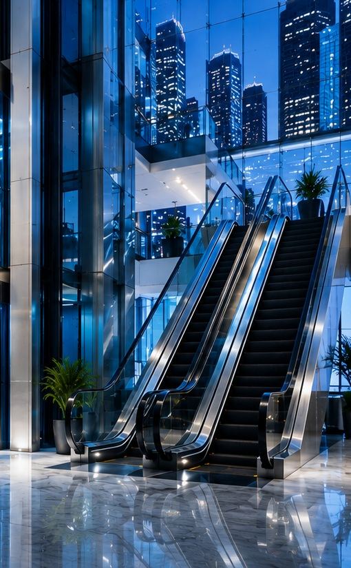Escalators in a modern commercial environment