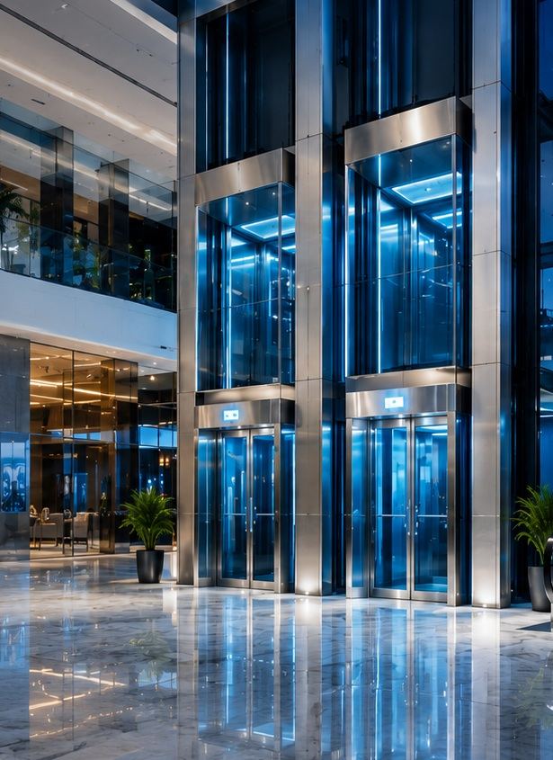 Commercial passenger elevator lobby